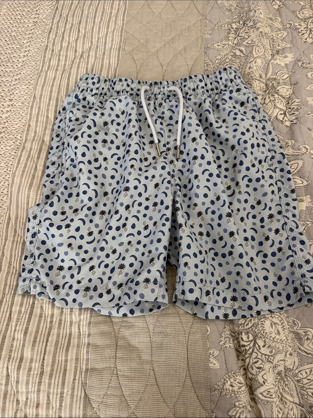 Blue wave men’s small Light Blue Swim Shorts with Navy Print